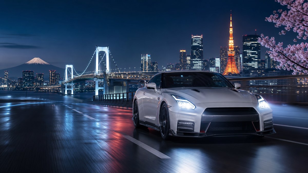 GT-R with Mount Fuji